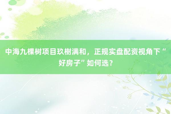 中海九棵树项目玖樹满和，正规实盘配资视角下“好房子”如何选？