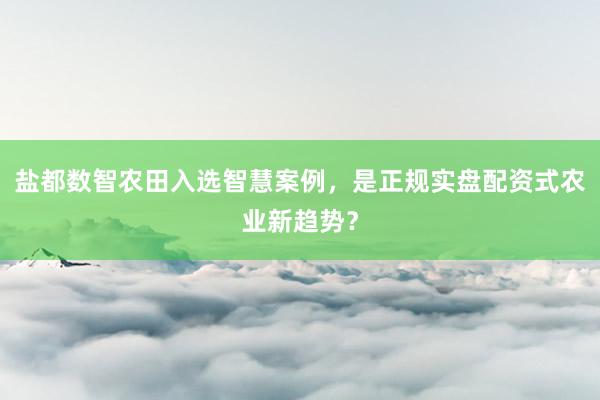 盐都数智农田入选智慧案例，是正规实盘配资式农业新趋势？
