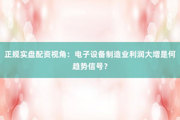 正规实盘配资视角：电子设备制造业利润大增是何趋势信号？