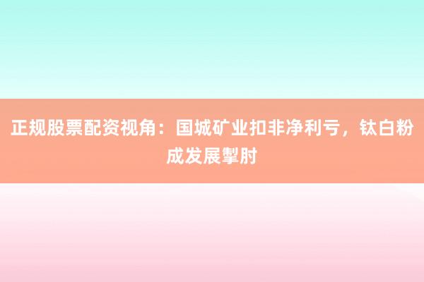 正规股票配资视角：国城矿业扣非净利亏，钛白粉成发展掣肘