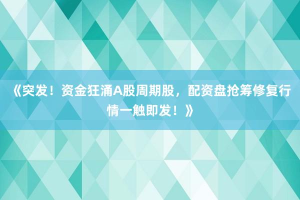 《突发！资金狂涌A股周期股，配资盘抢筹修复行情一触即发！》