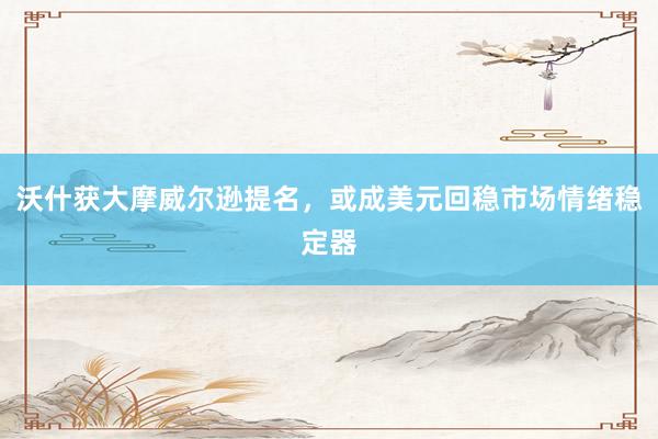 沃什获大摩威尔逊提名，或成美元回稳市场情绪稳定器