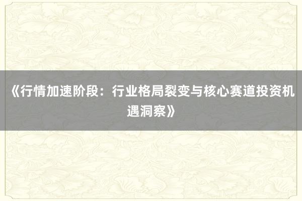 《行情加速阶段：行业格局裂变与核心赛道投资机遇洞察》