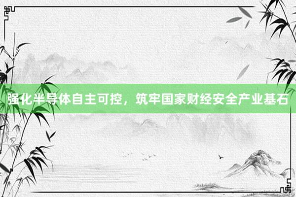强化半导体自主可控，筑牢国家财经安全产业基石
