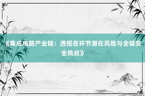 《集成电路产业链：透视各环节潜在风险与全链安全挑战》