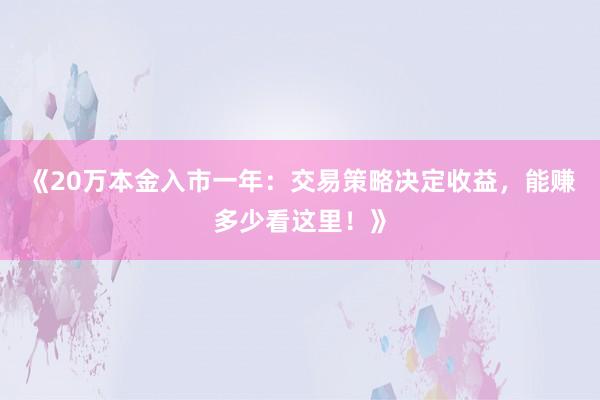 《20万本金入市一年：交易策略决定收益，能赚多少看这里！》