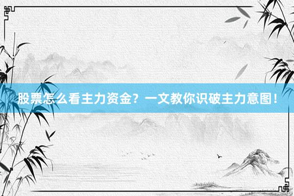 股票怎么看主力资金？一文教你识破主力意图！