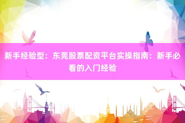 新手经验型：东莞股票配资平台实操指南：新手必看的入门经验