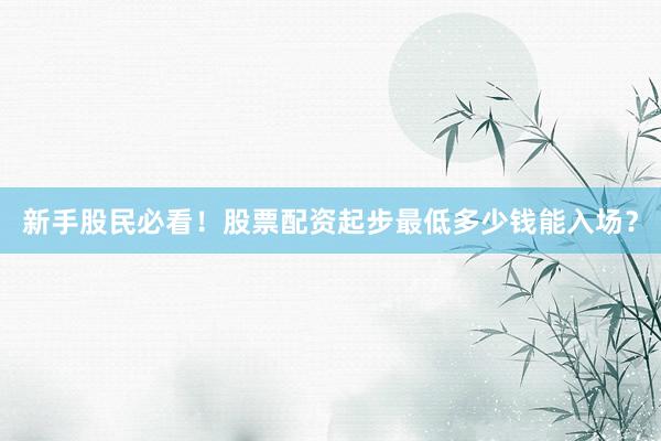 新手股民必看！股票配资起步最低多少钱能入场？