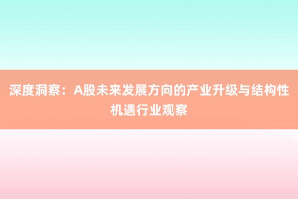深度洞察：A股未来发展方向的产业升级与结构性机遇行业观察