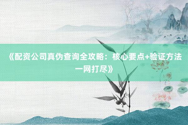 《配资公司真伪查询全攻略：核心要点+验证方法一网打尽》